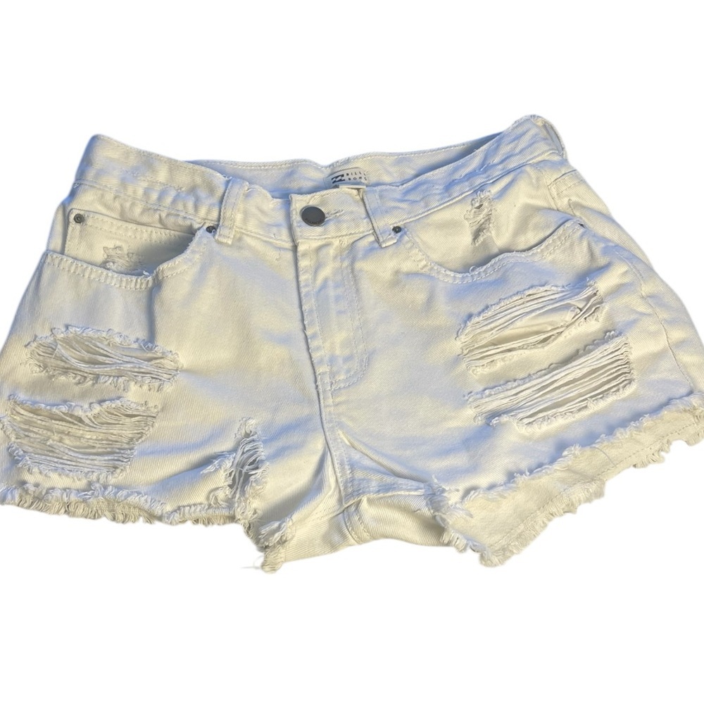 Billabong Women’s Distressed White Shorts Fray Hem Size 27